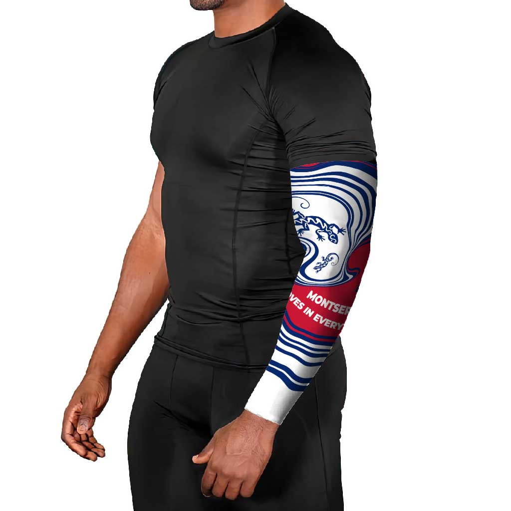 Montserrat Arm Sleeves with Gecko Illustration Red Blue Wavy Line Design - Wonder Print Shop