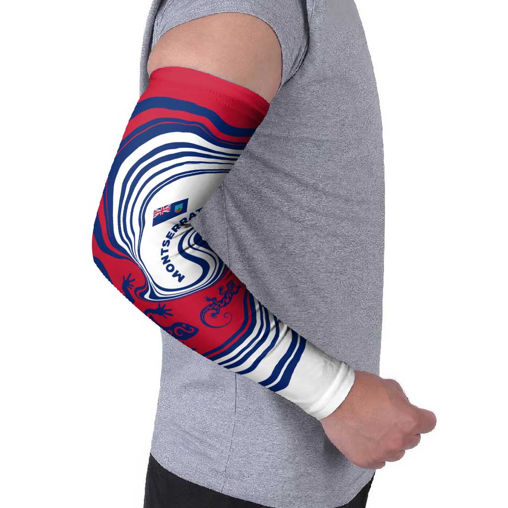 Montserrat Arm Sleeves with Gecko Illustration Red Blue Wavy Line Design - Wonder Print Shop