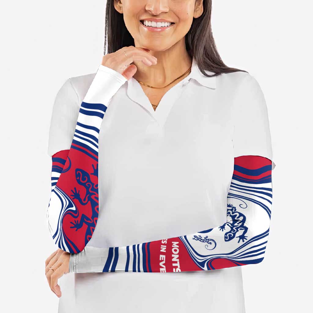 Montserrat Arm Sleeves with Gecko Illustration Red Blue Wavy Line Design - Wonder Print Shop