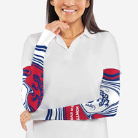 Montserrat Arm Sleeves with Gecko Illustration Red Blue Wavy Line Design - Wonder Print Shop