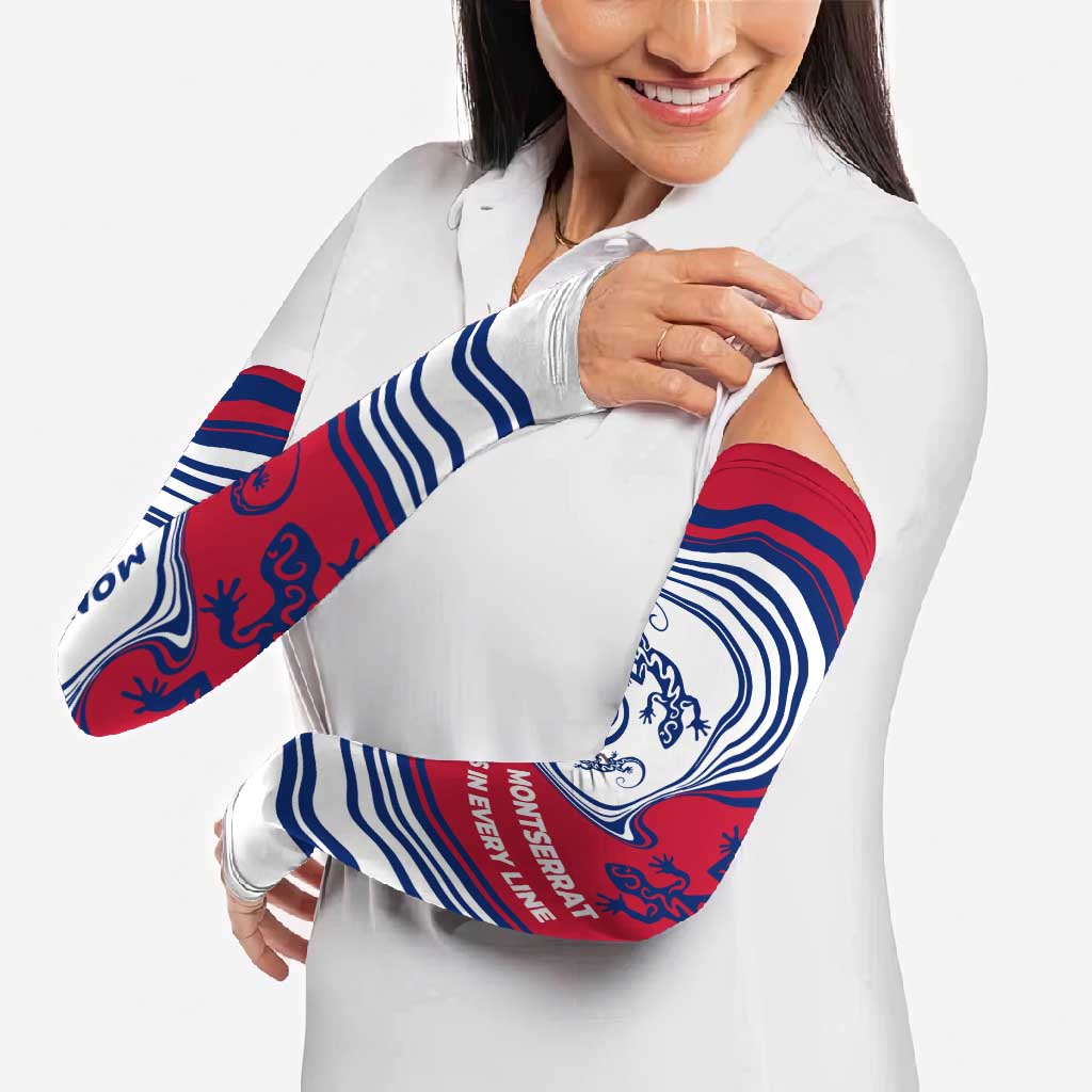 Montserrat Arm Sleeves with Gecko Illustration Red Blue Wavy Line Design - Wonder Print Shop