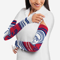 Montserrat Arm Sleeves with Gecko Illustration Red Blue Wavy Line Design - Wonder Print Shop