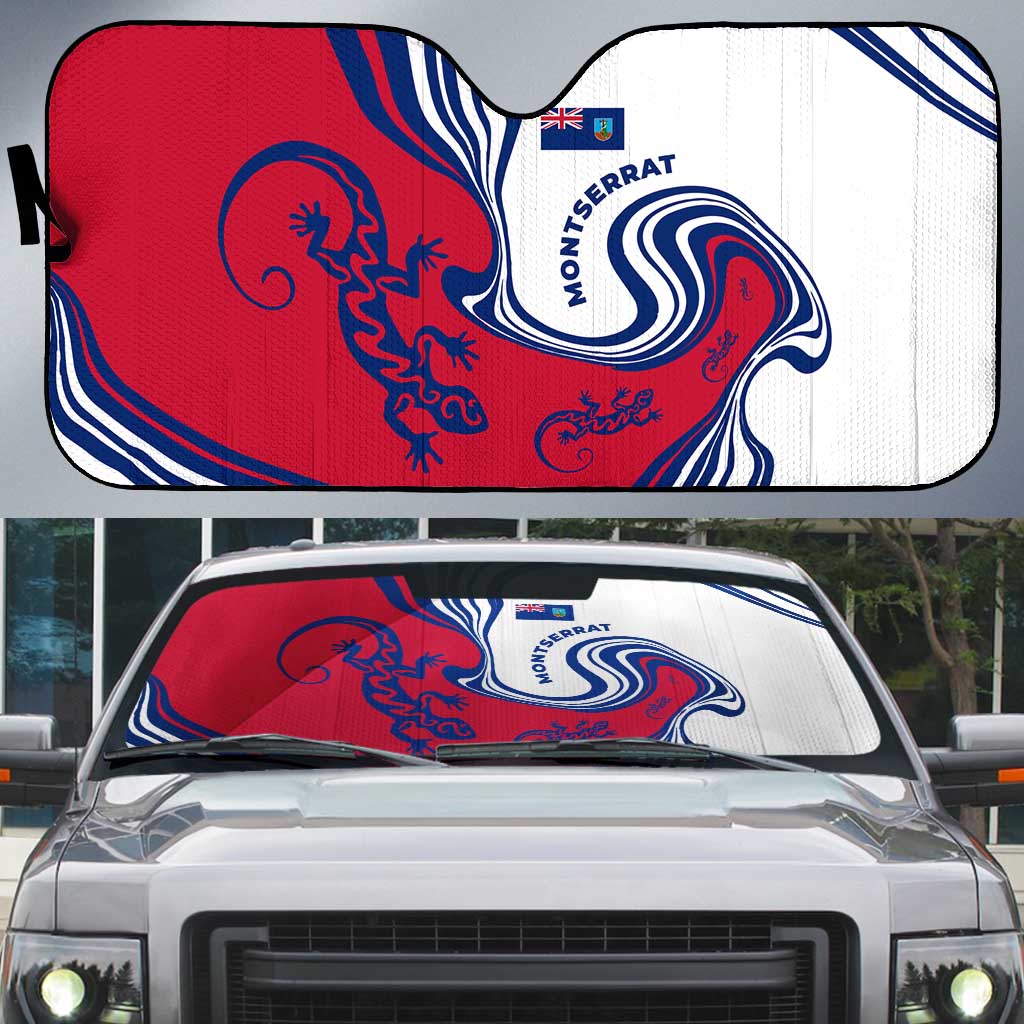 Montserrat Auto Sun Shade with Gecko Illustration Red Blue Wavy Line Design - Wonder Print Shop