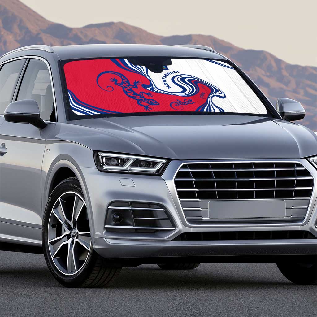 Montserrat Auto Sun Shade with Gecko Illustration Red Blue Wavy Line Design - Wonder Print Shop