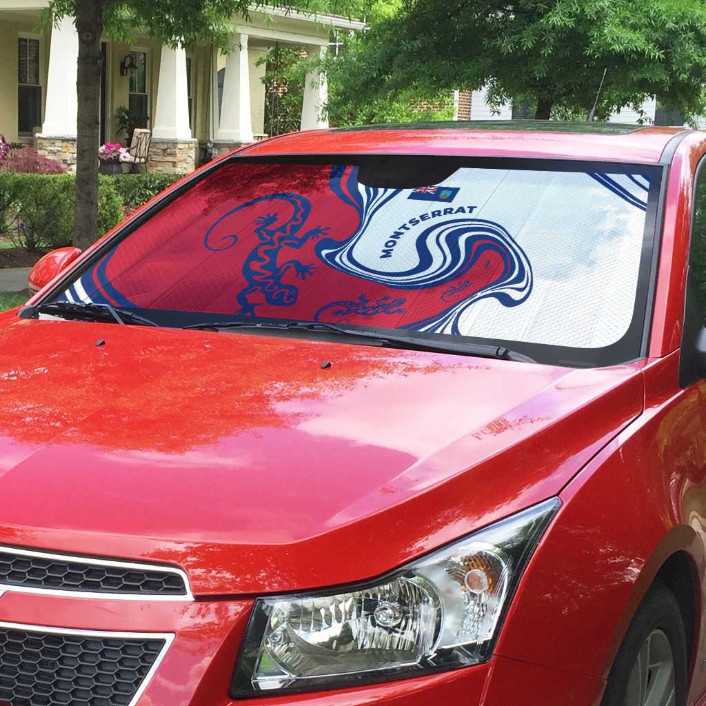 Montserrat Auto Sun Shade with Gecko Illustration Red Blue Wavy Line Design - Wonder Print Shop