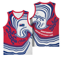Montserrat Basketball Jersey with Gecko Illustration Red Blue Wavy Line Design - Wonder Print Shop