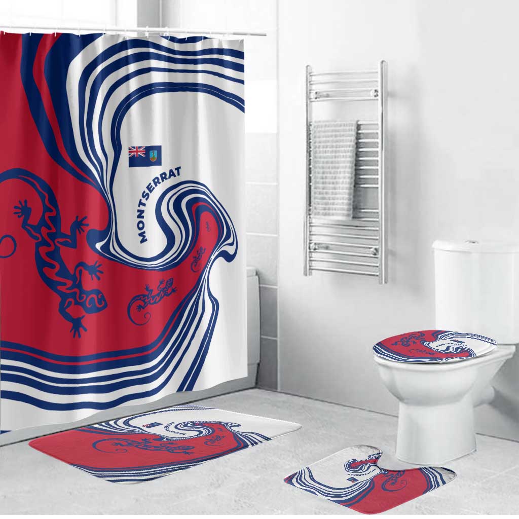 Montserrat Bathroom Set with Gecko Illustration Red Blue Wavy Line Design - Wonder Print Shop
