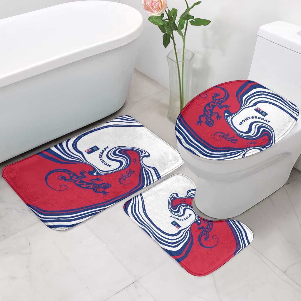 Montserrat Bathroom Set with Gecko Illustration Red Blue Wavy Line Design - Wonder Print Shop