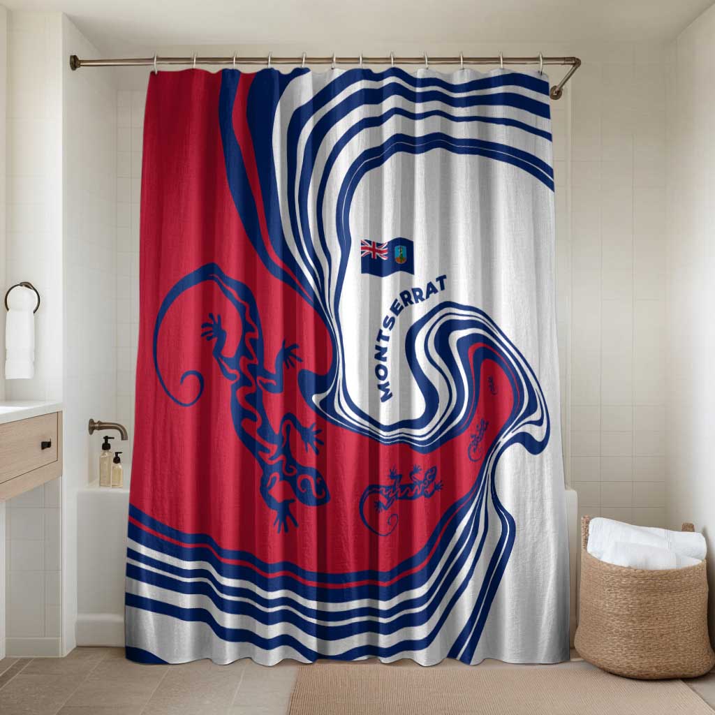 Montserrat Bathroom Set with Gecko Illustration Red Blue Wavy Line Design - Wonder Print Shop