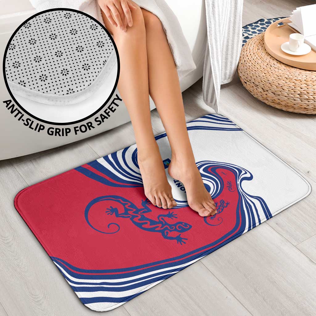 Montserrat Bathroom Set with Gecko Illustration Red Blue Wavy Line Design - Wonder Print Shop
