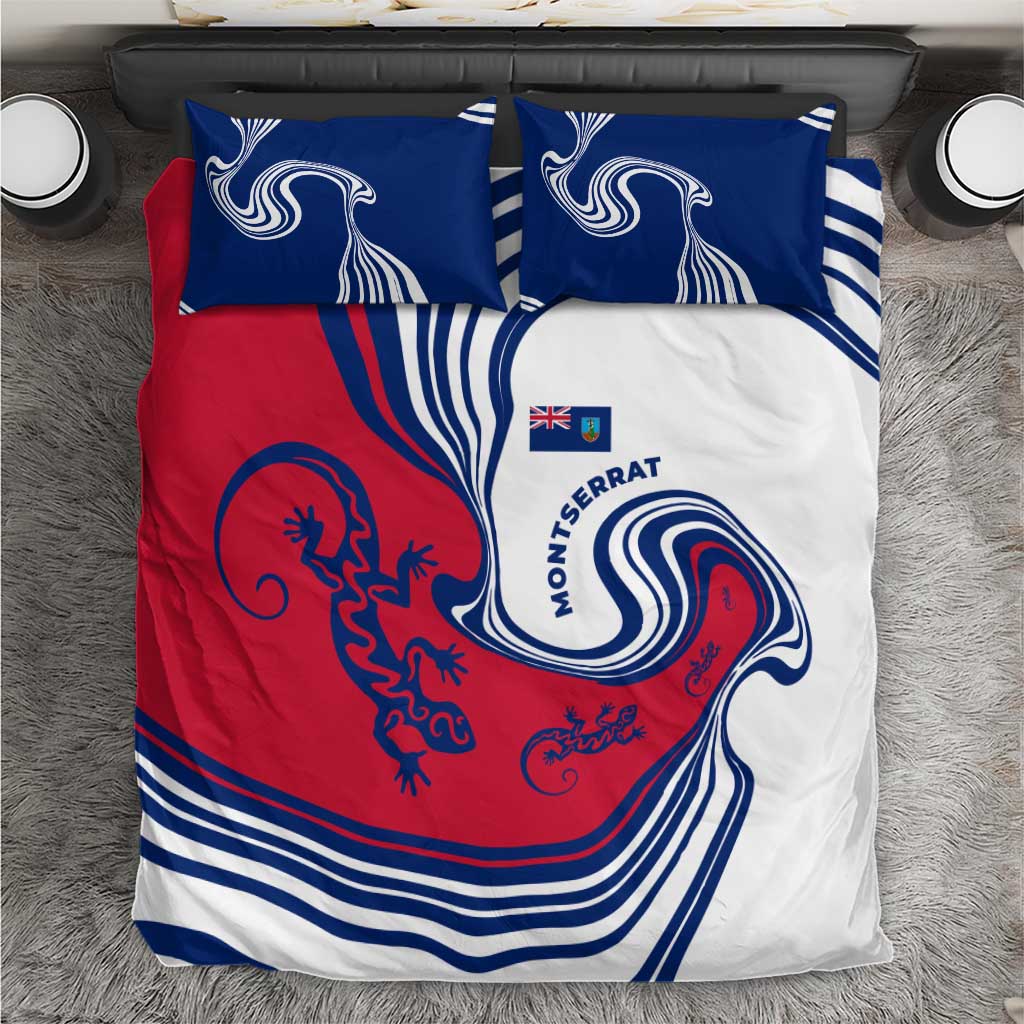 Montserrat Bedding Set with Gecko Illustration Red Blue Wavy Line Design - Wonder Print Shop