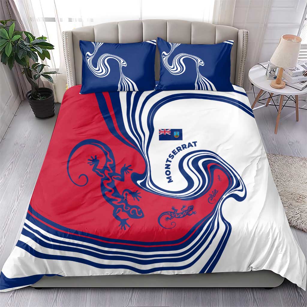 Montserrat Bedding Set with Gecko Illustration Red Blue Wavy Line Design - Wonder Print Shop