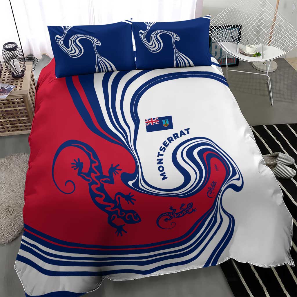 Montserrat Bedding Set with Gecko Illustration Red Blue Wavy Line Design - Wonder Print Shop