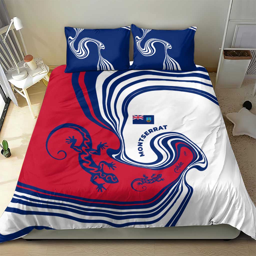 Montserrat Bedding Set with Gecko Illustration Red Blue Wavy Line Design - Wonder Print Shop