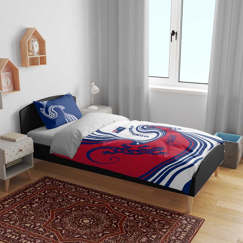 Montserrat Bedding Set with Gecko Illustration Red Blue Wavy Line Design - Wonder Print Shop