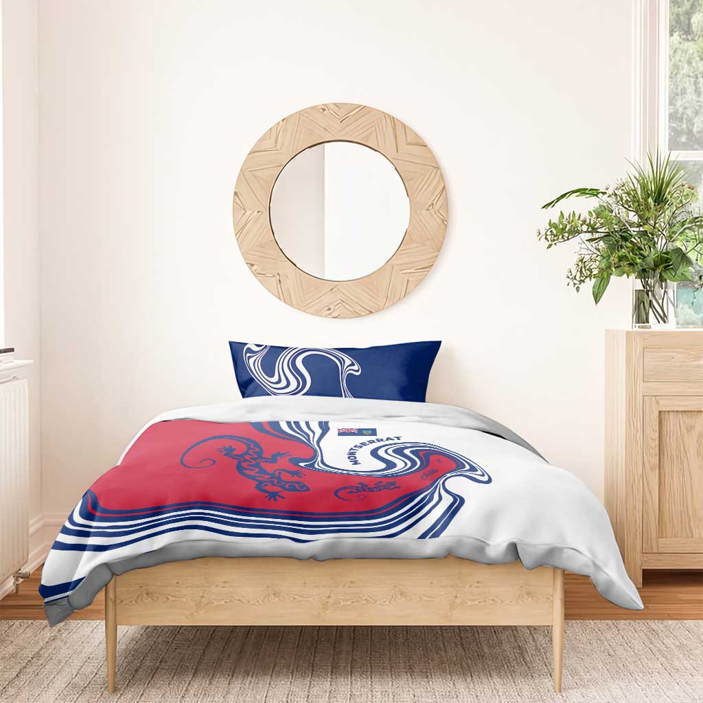 Montserrat Bedding Set with Gecko Illustration Red Blue Wavy Line Design - Wonder Print Shop