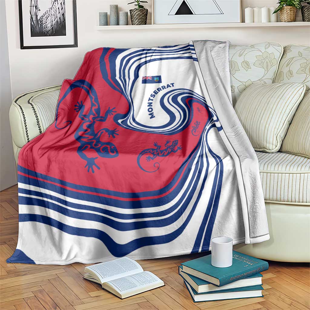Montserrat Blanket with Gecko Illustration Red Blue Wavy Line Design - Wonder Print Shop