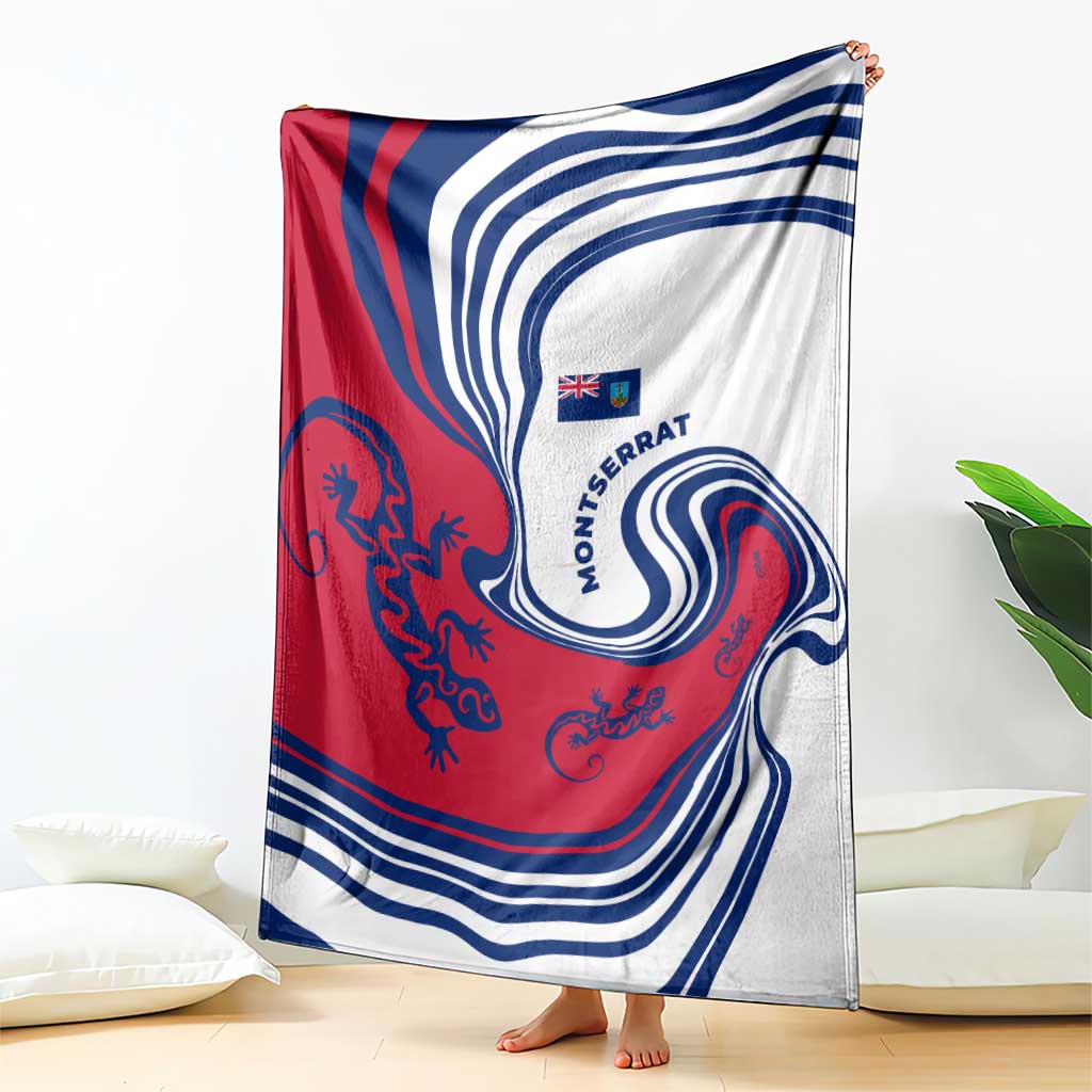 Montserrat Blanket with Gecko Illustration Red Blue Wavy Line Design - Wonder Print Shop