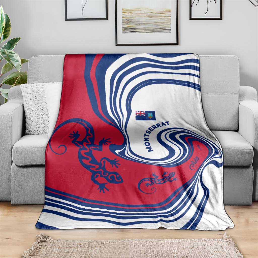 Montserrat Blanket with Gecko Illustration Red Blue Wavy Line Design - Wonder Print Shop