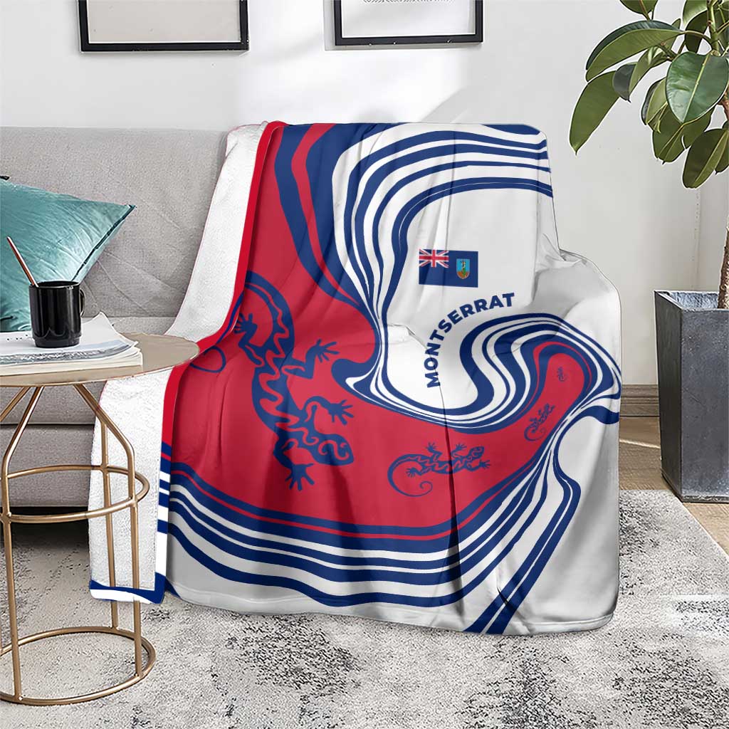 Montserrat Blanket with Gecko Illustration Red Blue Wavy Line Design - Wonder Print Shop