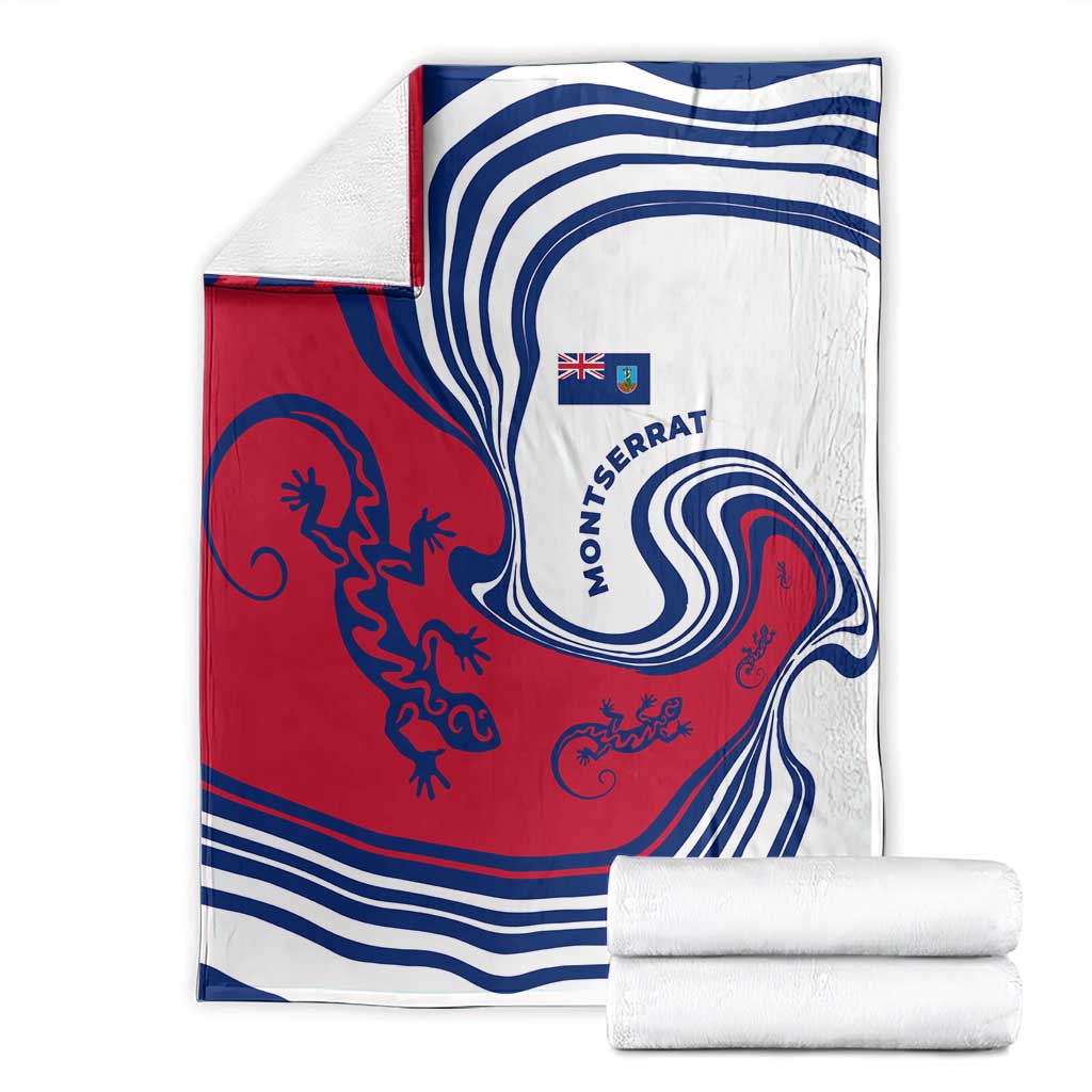 Montserrat Blanket with Gecko Illustration Red Blue Wavy Line Design - Wonder Print Shop