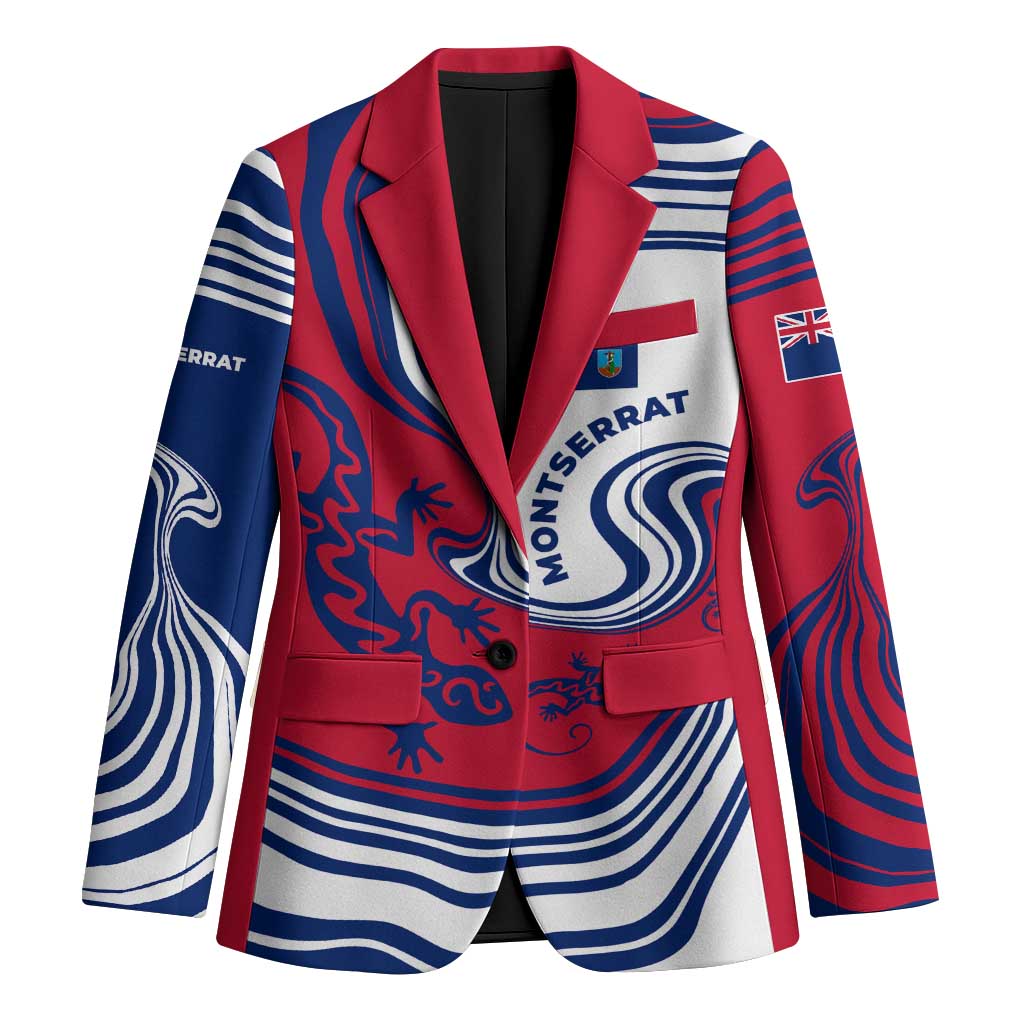 Montserrat Blazer with Gecko Illustration Red Blue Wavy Line Design - Wonder Print Shop