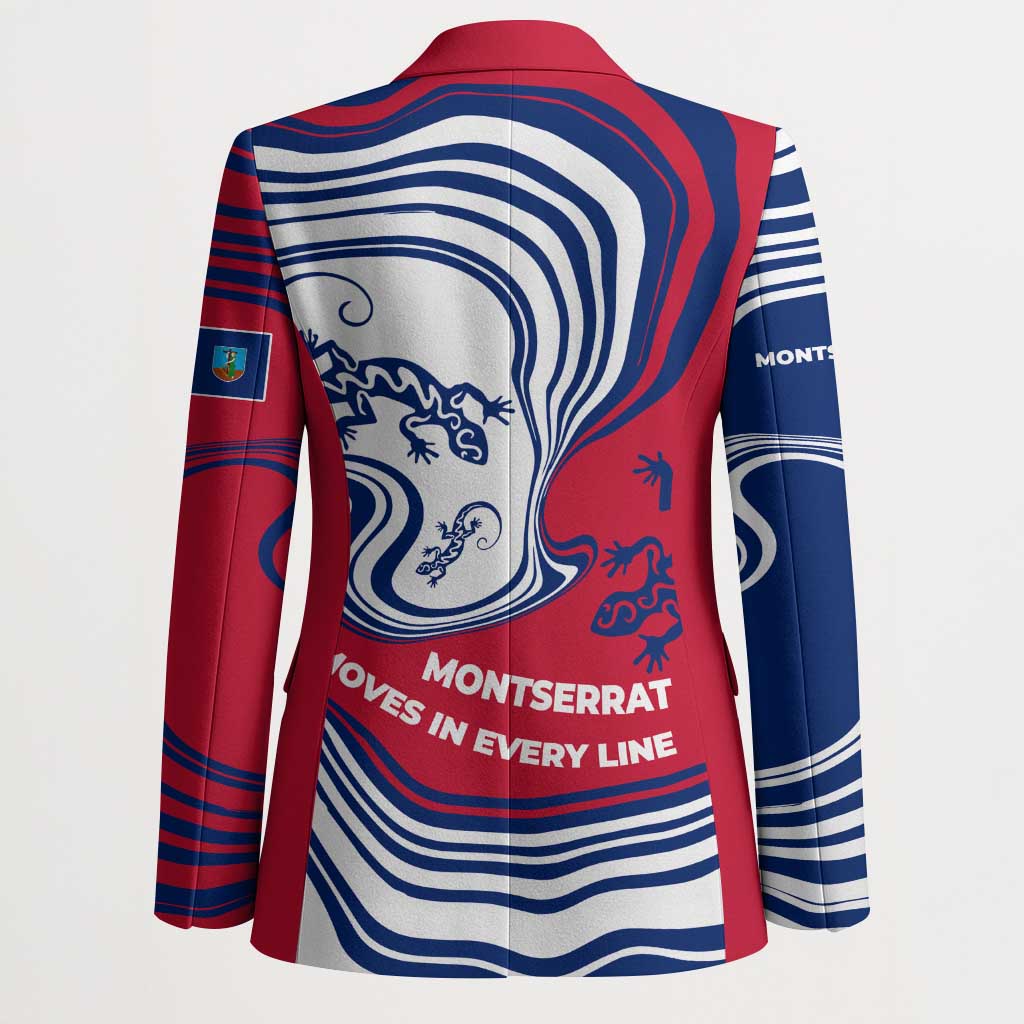 Montserrat Blazer with Gecko Illustration Red Blue Wavy Line Design - Wonder Print Shop