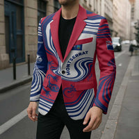 Montserrat Blazer with Gecko Illustration Red Blue Wavy Line Design - Wonder Print Shop