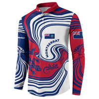 Montserrat Button Sweatshirt with Gecko Illustration Red Blue Wavy Line Design - Wonder Print Shop