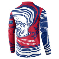 Montserrat Button Sweatshirt with Gecko Illustration Red Blue Wavy Line Design - Wonder Print Shop