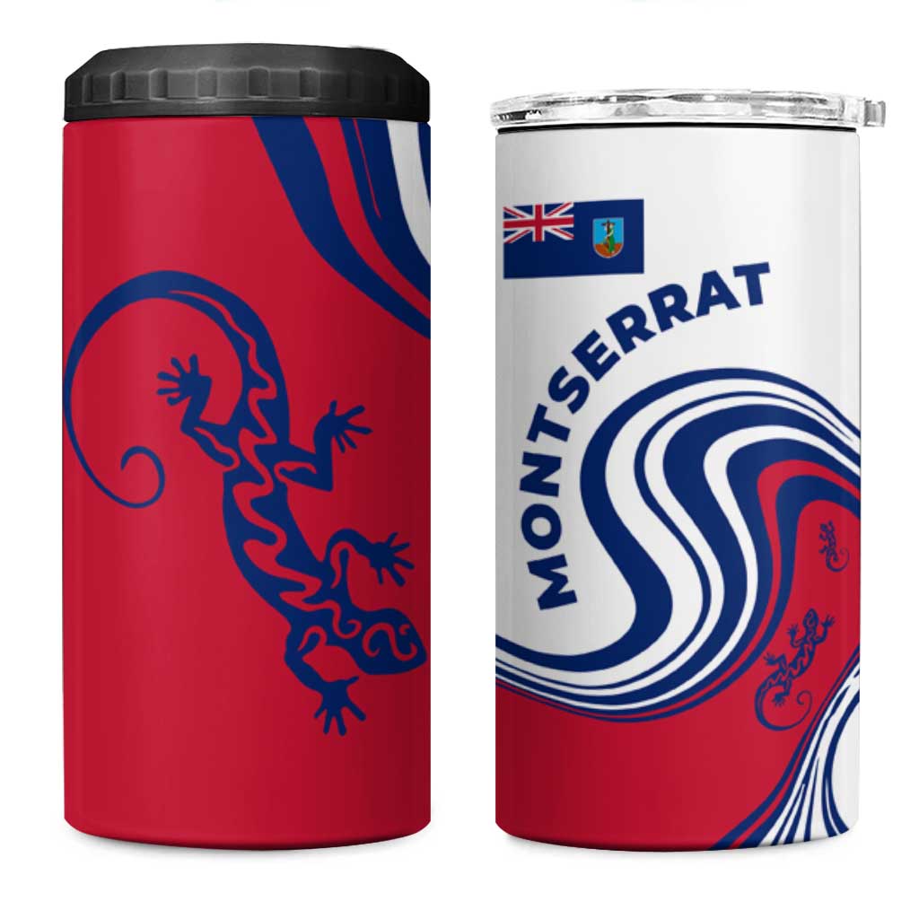 Montserrat 4 in 1 Can Cooler Tumbler with Gecko Illustration Red Blue Wavy Line Design - Wonder Print Shop