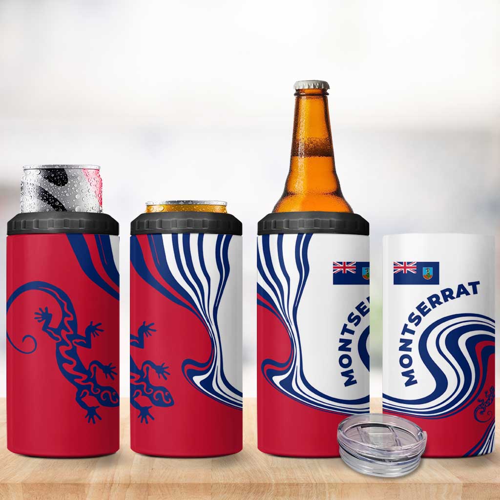 Montserrat 4 in 1 Can Cooler Tumbler with Gecko Illustration Red Blue Wavy Line Design - Wonder Print Shop