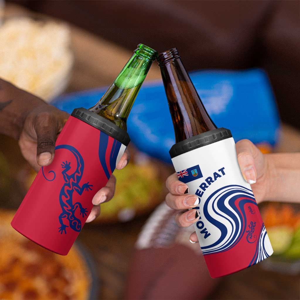 Montserrat 4 in 1 Can Cooler Tumbler with Gecko Illustration Red Blue Wavy Line Design - Wonder Print Shop