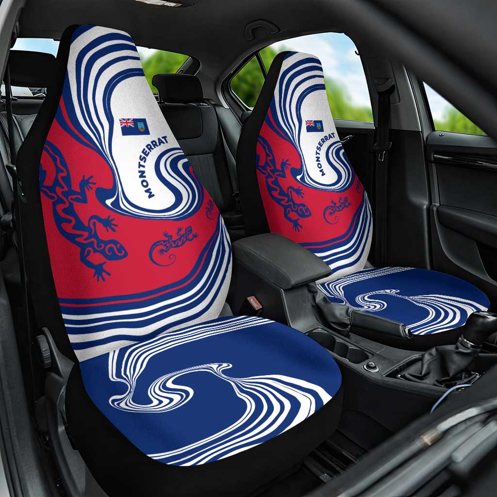 Montserrat Car Seat Cover with Gecko Illustration Red Blue Wavy Line Design - Wonder Print Shop