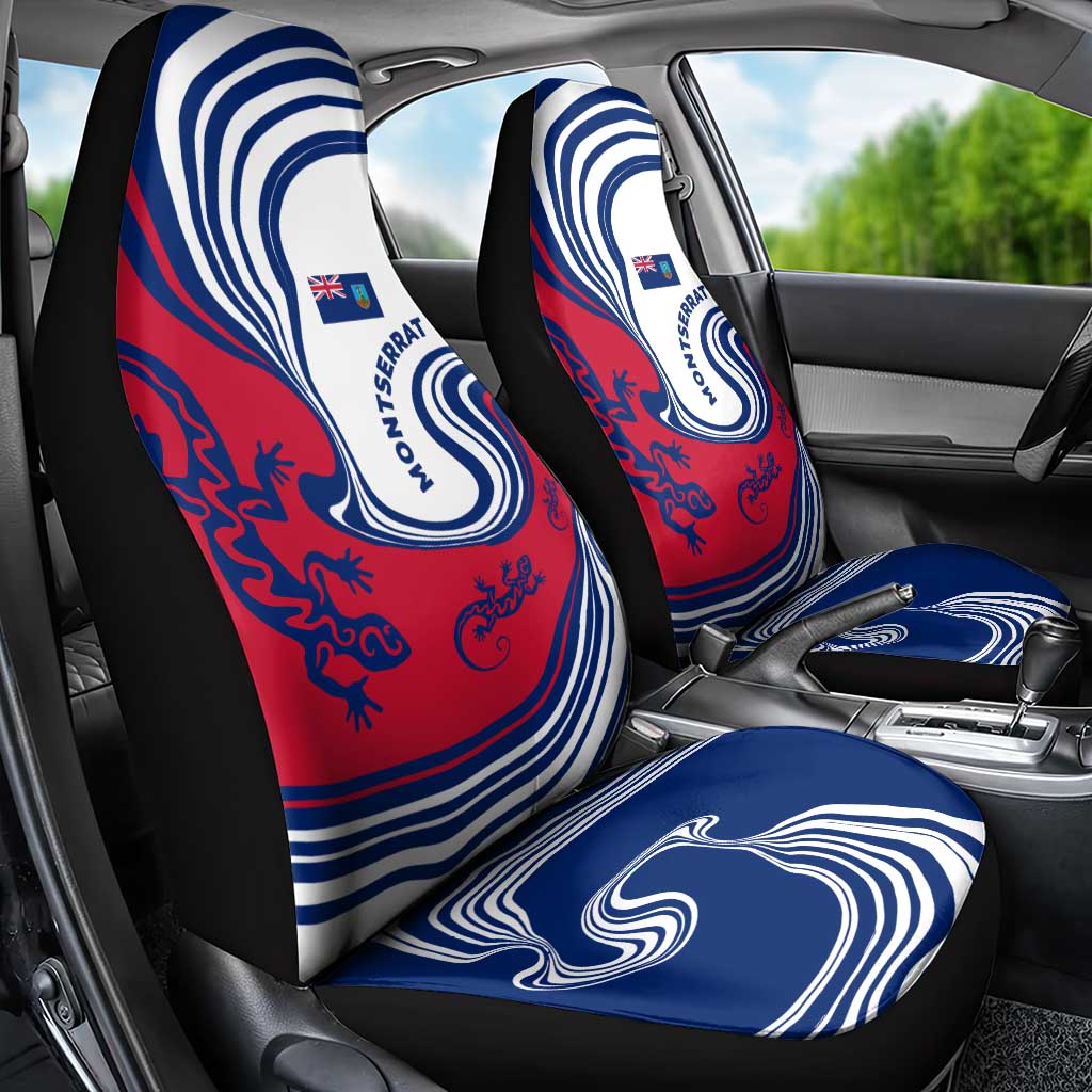 Montserrat Car Seat Cover with Gecko Illustration Red Blue Wavy Line Design - Wonder Print Shop