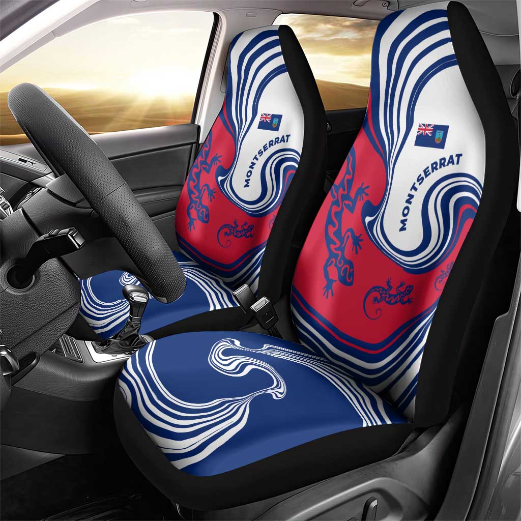Montserrat Car Seat Cover with Gecko Illustration Red Blue Wavy Line Design - Wonder Print Shop