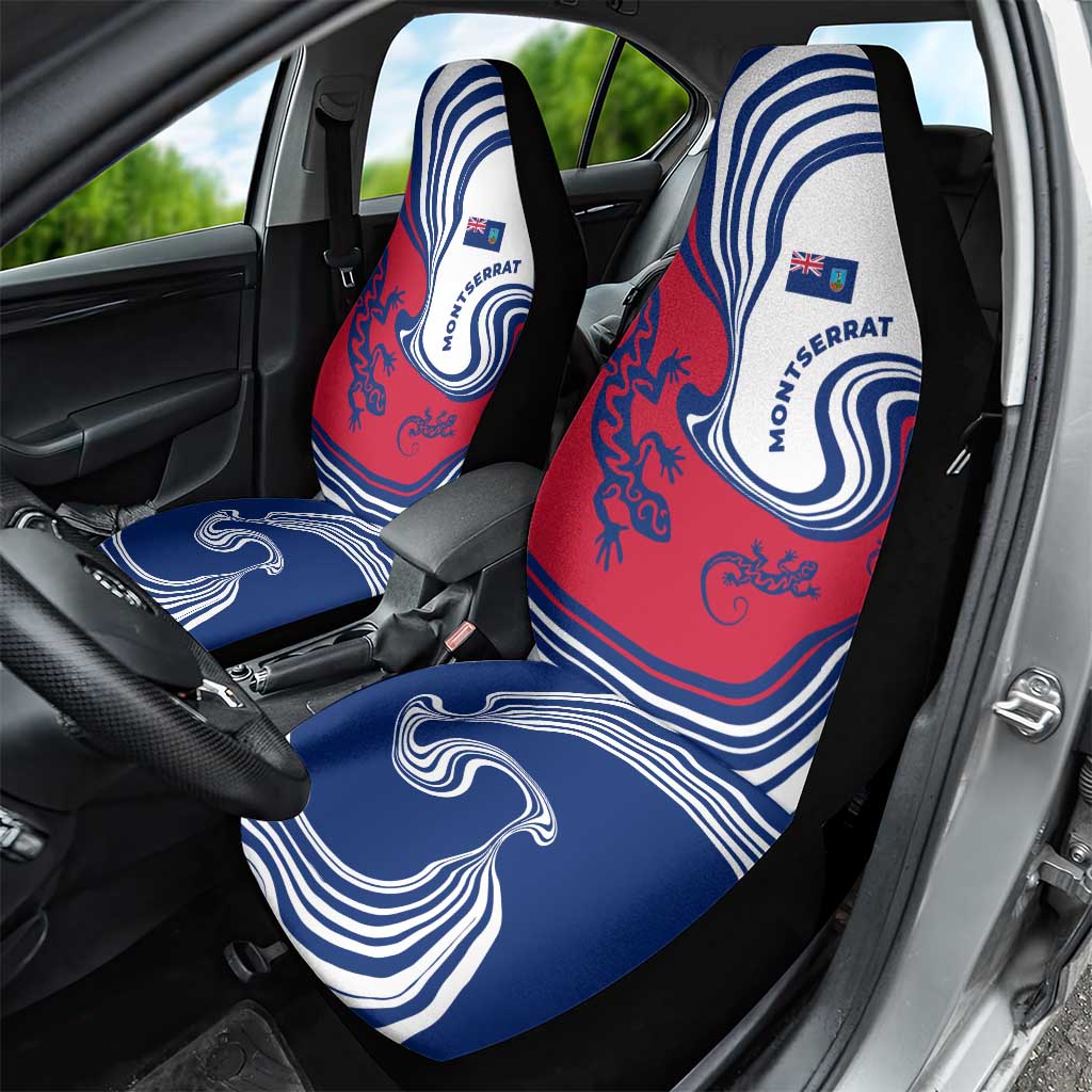 Montserrat Car Seat Cover with Gecko Illustration Red Blue Wavy Line Design - Wonder Print Shop