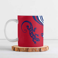 Montserrat Ceramic Mug with Gecko Illustration Red Blue Wavy Line Design - Wonder Print Shop