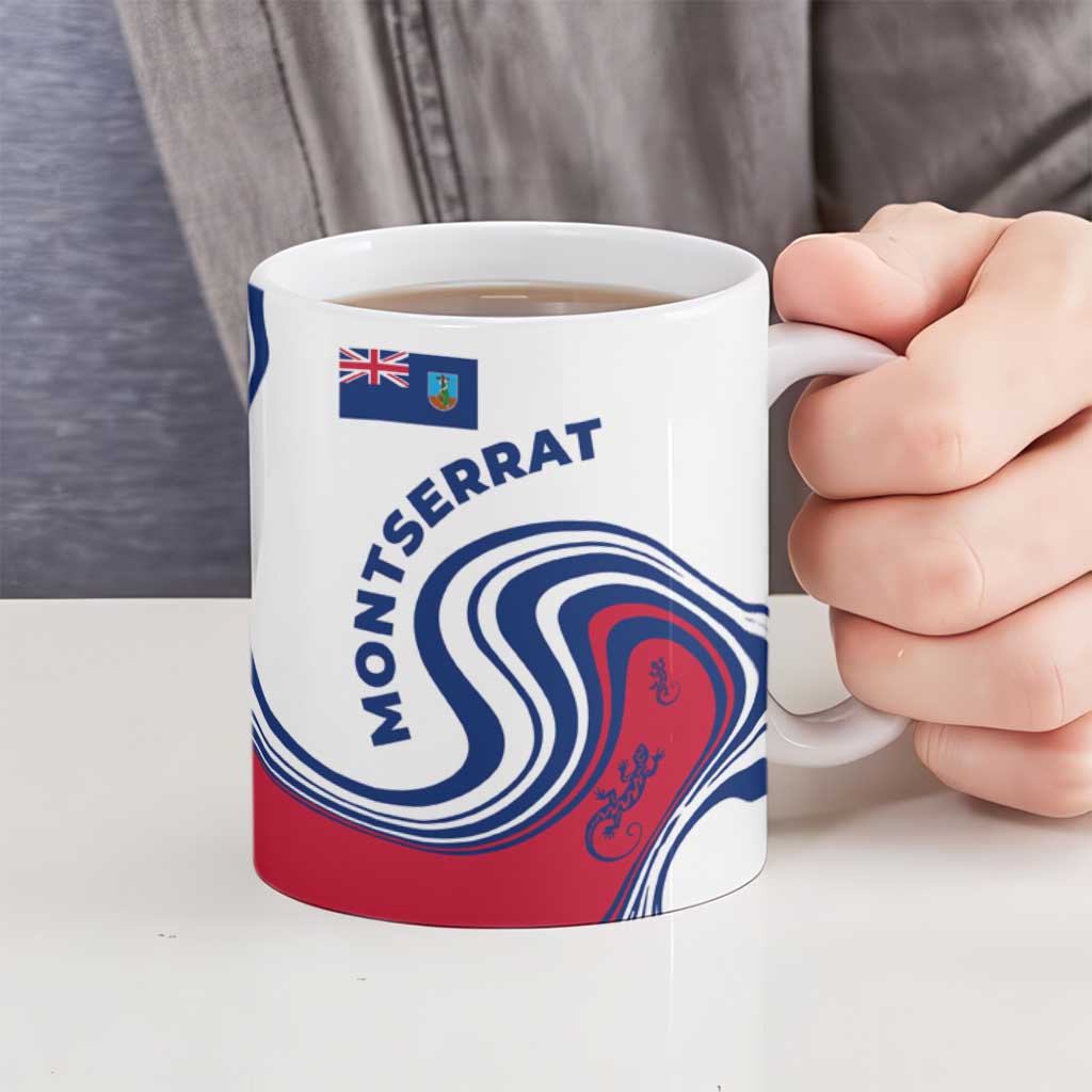Montserrat Ceramic Mug with Gecko Illustration Red Blue Wavy Line Design - Wonder Print Shop
