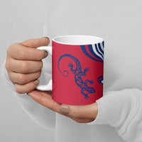 Montserrat Ceramic Mug with Gecko Illustration Red Blue Wavy Line Design - Wonder Print Shop