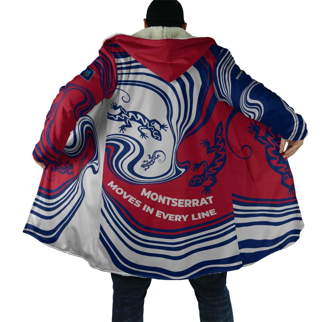 Montserrat Cloak with Gecko Illustration Red Blue Wavy Line Design - Wonder Print Shop