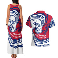 Montserrat Couples Matching Tank Maxi Dress and Hawaiian Shirt with Gecko Illustration Red Blue Wavy Line Design - Wonder Print Shop