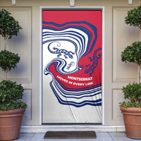 Montserrat Door Cover with Gecko Illustration Red Blue Wavy Line Design - Wonder Print Shop