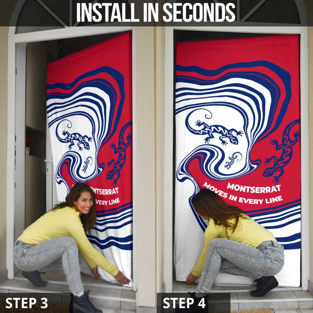 Montserrat Door Cover with Gecko Illustration Red Blue Wavy Line Design - Wonder Print Shop