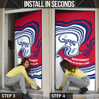 Montserrat Door Cover with Gecko Illustration Red Blue Wavy Line Design - Wonder Print Shop