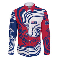 Montserrat Family Matching Long Sleeve Bodycon Dress and Hawaiian Shirt with Gecko Illustration Red Blue Wavy Line Design - Wonder Print Shop