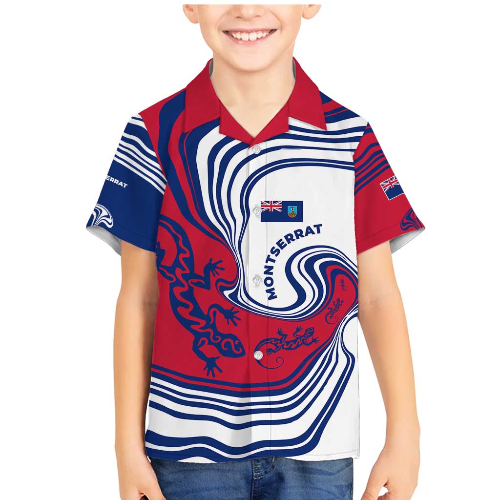 Montserrat Family Matching Mermaid Dress and Hawaiian Shirt with Gecko Illustration Red Blue Wavy Line Design - Wonder Print Shop