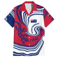 Montserrat Family Matching Off The Shoulder Long Sleeve Dress and Hawaiian Shirt with Gecko Illustration Red Blue Wavy Line Design - Wonder Print Shop