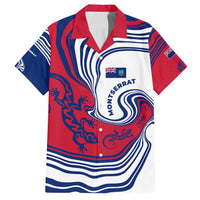 Montserrat Family Matching Off Shoulder Short Dress and Hawaiian Shirt with Gecko Illustration Red Blue Wavy Line Design - Wonder Print Shop