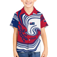 Montserrat Family Matching Off Shoulder Short Dress and Hawaiian Shirt with Gecko Illustration Red Blue Wavy Line Design - Wonder Print Shop